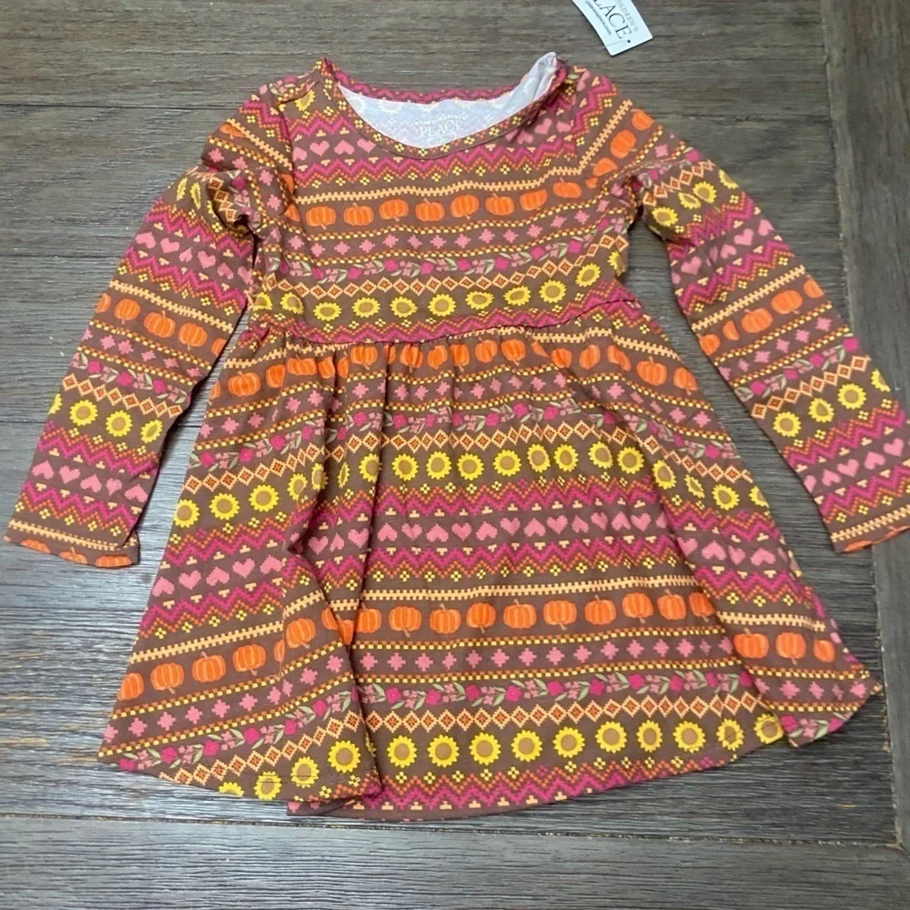 The Children Place Colorful Patterned Long Sleeve Dress 2T